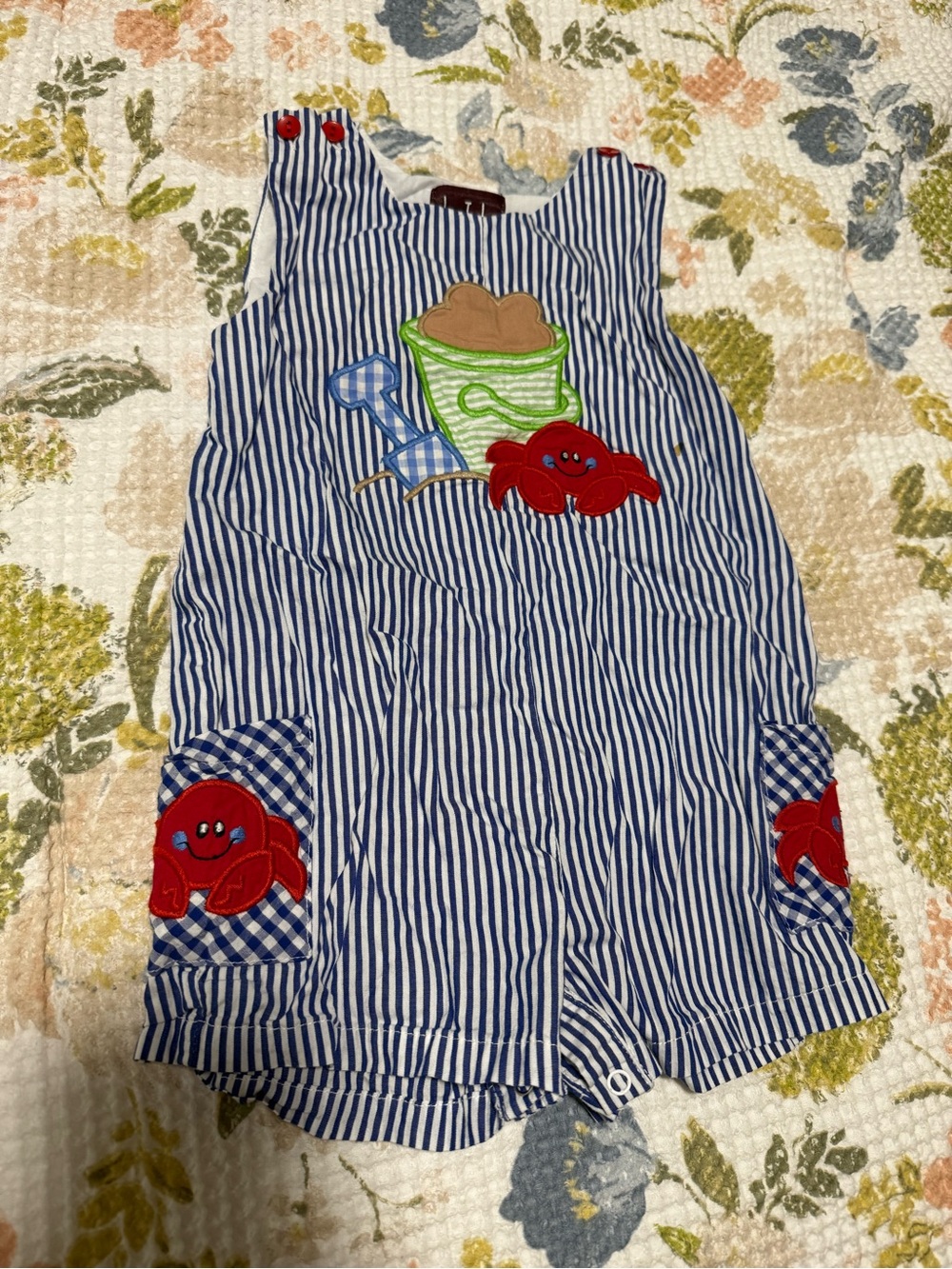 Striped Blue Crab Appliqué Toddler Romper